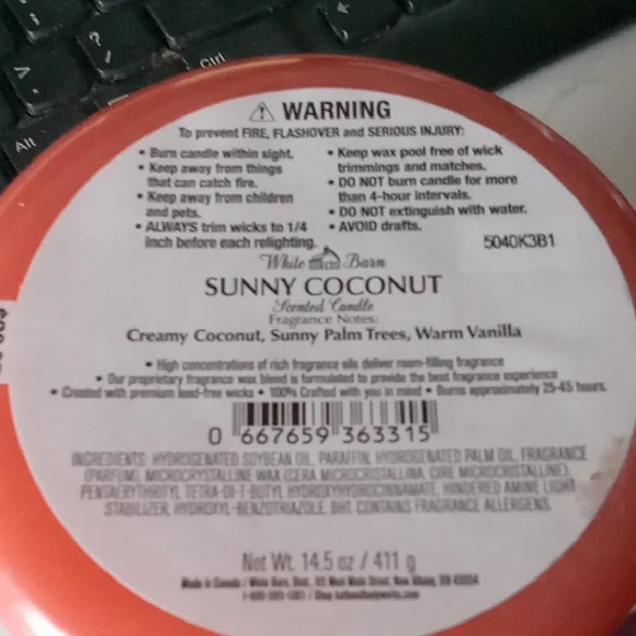 White Barn Sunny Coconut Candle - Coral Pink Jar - Picture 3 of 3